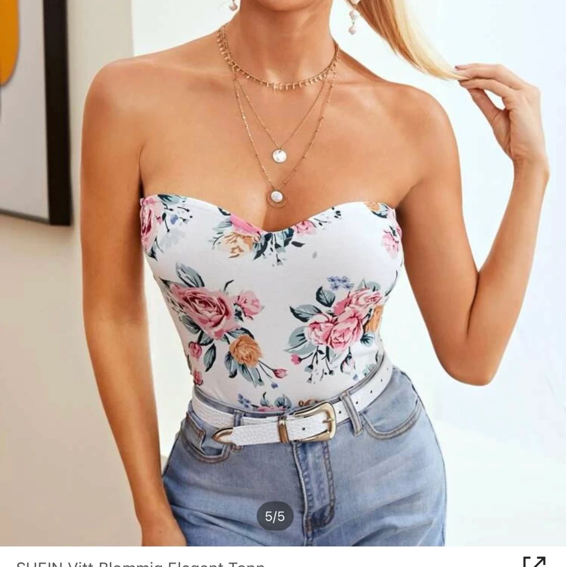 Blommig bandeau topp - 90