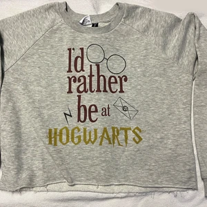 Harry Potter sweatshirt  - Grå sweatshirt i kort modell. Harry Potter tryck på både fram och baksidan. Ev frakt betalas av köparen. 