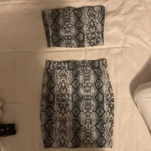 Ormskinn set - Säljer ett sett i ormskinn mönster då jag inte känner mig bekväm i den med tanke på kjolens korta längd. Kjolen är enbart testad och toppen har använts vid ett tillfälle. Kan även säljas separat. 
