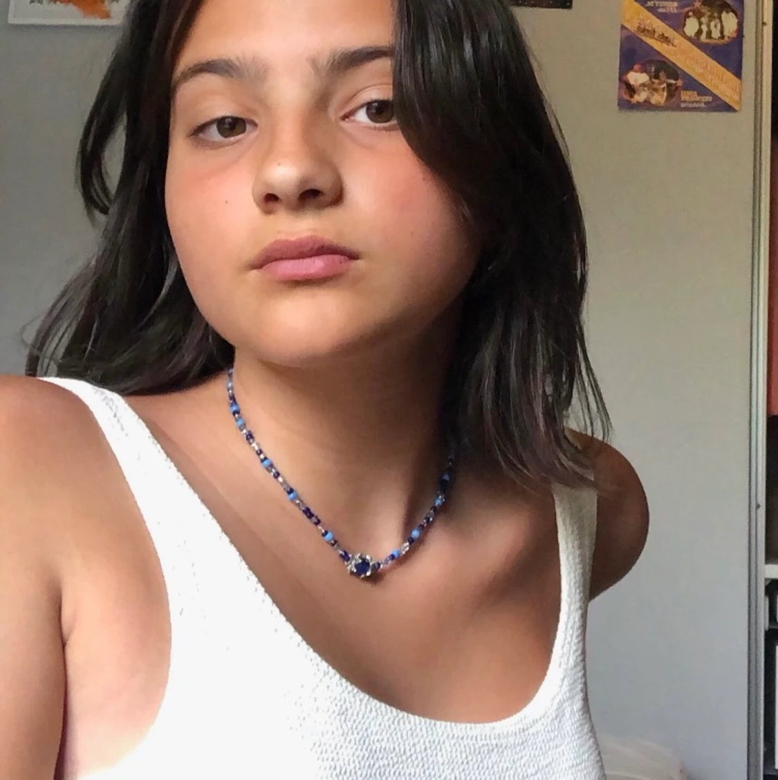 Blått pärlhalsband  - 90