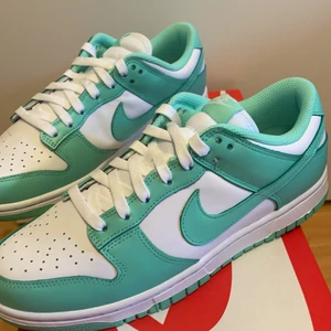 Nike Dunk low ”Green Glow” - Två par Nike dunk ”Green Glow” i storlek EU 40, aldrig använda! (DS). Kommer med låda och kvitton finns självklart! (Lådorna har små skador, om det är ett problem för dig , skicka ett pm så kan jag skicka mer bilder). Pris är 2400kr inklusive frakt! (Per par)