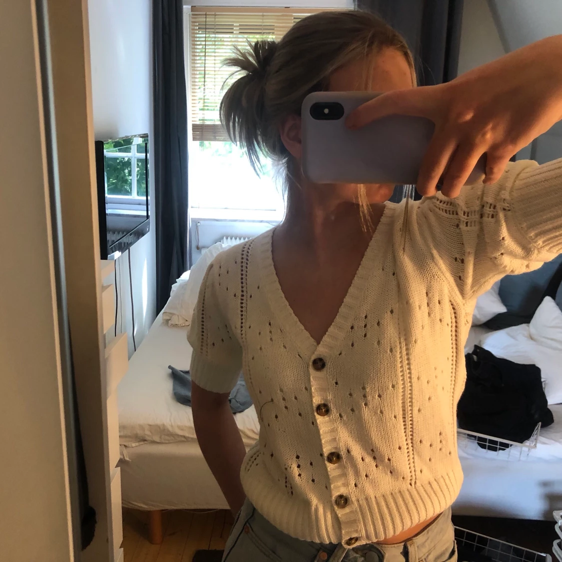 Kortärmad stickad tröja