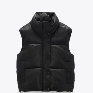Skinnväst  - Säljer denna slutsålda skinnvästen från zara som är as snygg nu till vintern säljer för den passar ej! Den är i bra skikk förutom att dne har en lös knapp men det har den haft sen jag köpte den och ett pytte hål i fickan annars helt som ny!❤️