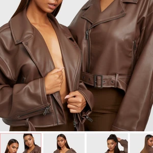 Brun skinnjacka - Säljer denna bruna skinnjacka från Nelly i storlek 34, jackan är använd men det syns ej. Nypris:999 kronor