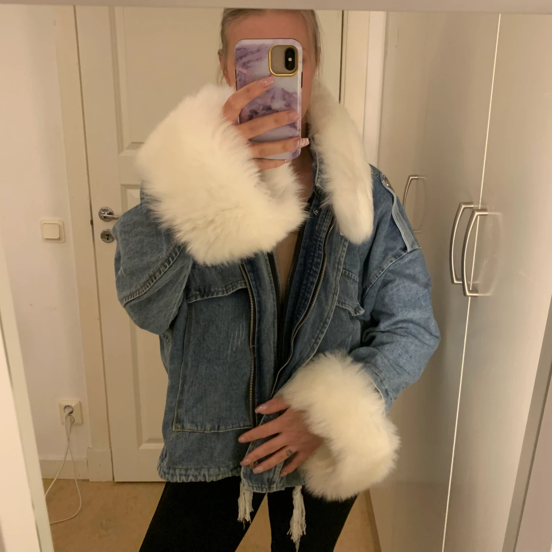 Jeansjacka med fake päls - 90