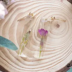 Pink summer flower embed in resin earrings,  super cute, will bring up your day :).   I collected this super cute flower during spring 2021 in Sweden. I carefully pressed on wooden flower press for a week. Then I embed with uv-resin.