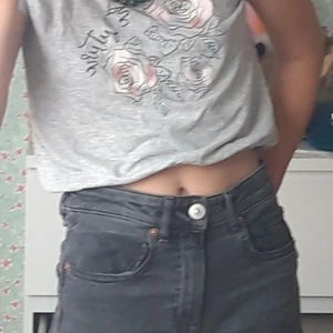 Croppad t-shirt - Ljusgrå T-shirt med resår i botten så att den antingen kan se ut att vara croppad eller instoppad.