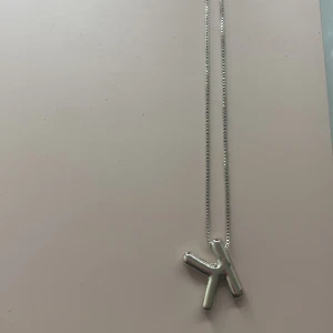 Silverfärgat halsband med unik hängsmycke - Säljer ett stilrent halsband i silverfärg med ett unikt, grenformat hängsmycke. Kedjan är tunn och smidig, perfekt för dig som gillar minimalistiska smycken med en twist.