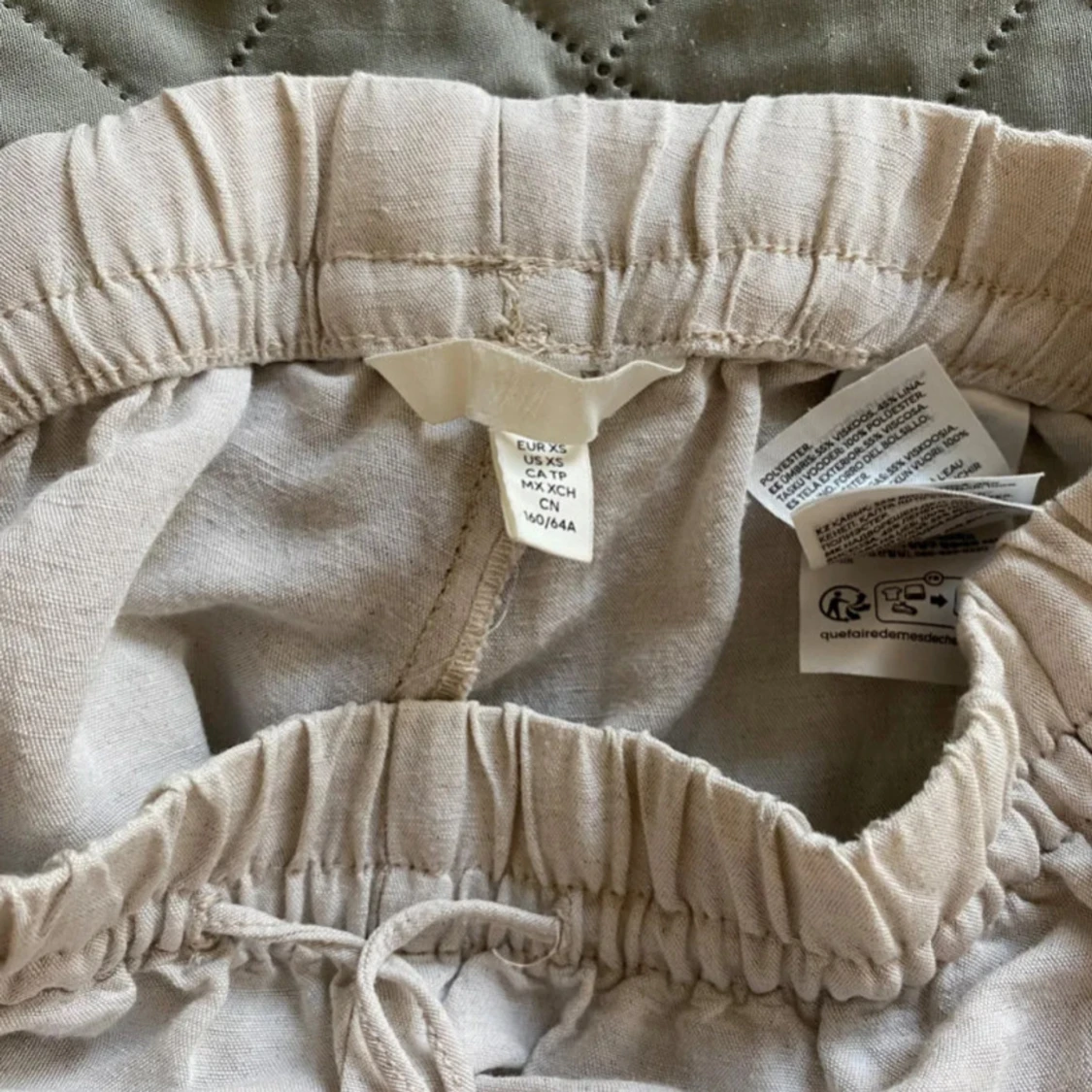 Ljusbeige linnebyxor med resårmidja XS - 3