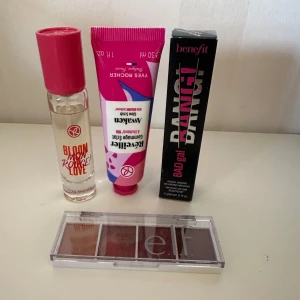 Sminkset med mascara och ögonskugga -  sminkset med Benefit BADgal BANG! mascara för volym, Yves Rocher Eau de parfum, Yves rocher glow scrub och e.l.f. ögonskuggspalett i varma toner. Perfekt för en komplett look!