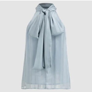 Ljusblå-silver topp med rosett bak - Elegant ljusblå topp med silvermönster. Ser precis ut som på bilderna! Ny utan prislapp, säljs för att jag inte hann lämna tillbaka den. Precis som på bilden!💙✨