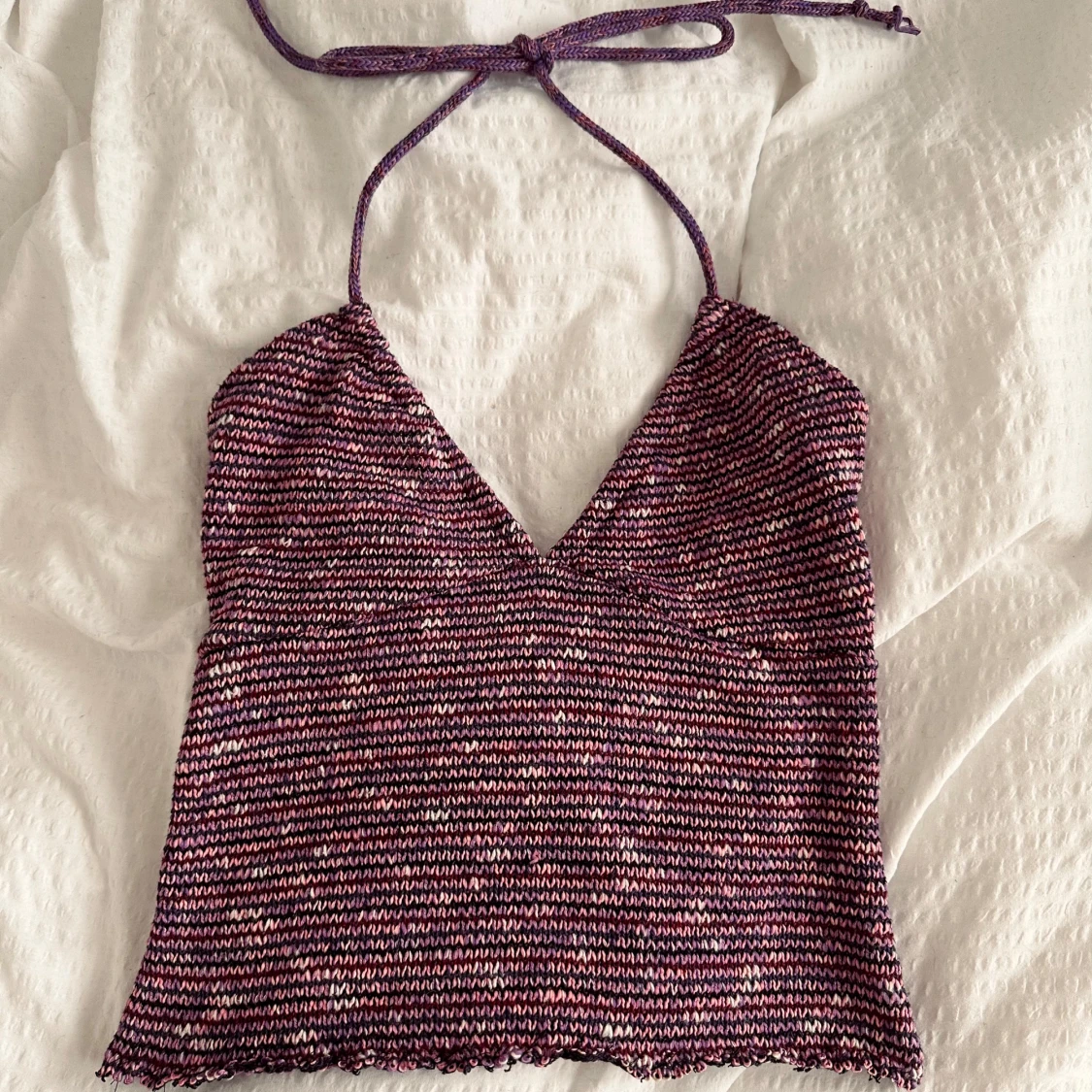 Lila stickad halterneck linnetopp - 2