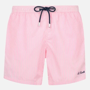 Rosa randiga badshorts St. Barth MC2 - Snygga rosa och vita randiga badshorts från St. Barth med marinblå snörning i midjan. Perfekta för sommaren. Höger fickan är med dragkedja så telefonen inte ramlar ut! Köpte nya från MC2’s hemsida för cirka 1400kr. Mitt pris 1000kr.
