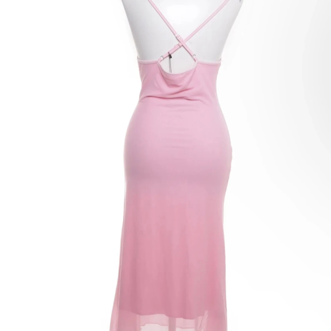 Ljusrosa långklänning med smala band - 1