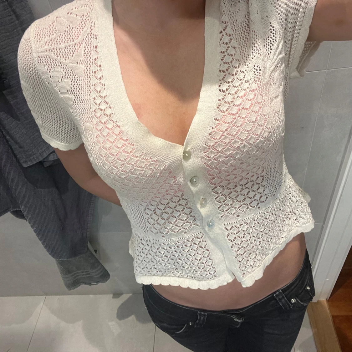 Vit stickad blus från Zara