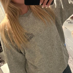 Grå sweatshirt från Kappa - Säljer en grå sweatshirt från Kappa med klassisk logga broderad på bröstet. Tröjan har rund halsringning och långa ärmar, perfekt för en chill och avslappnad stil. Mjuk och skön bomullskänsla, passar till jeans eller mjukisbyxor.