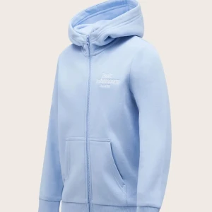 Ljusblå hoodie från Peak Performance - Säljer en ljusblå hoodie från Peak Performance med dragkedja och huva. Tröjan har två fickor framtill och broderad logga på bröstet. Perfekt för en avslappnad stil.passar bra med typ allt.Köpt från kids brandstore för 899 kr.
