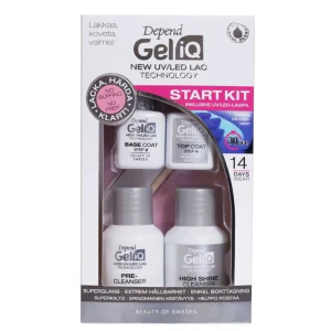 Depend GeliQ Start Kit UV/LED  - Säljer ett helt oöppnat Startkit för gelnaglar med UV/LED-lampa från Depend. Innehåller base coat, top coat, pre-cleanser och high shine cleanser. 