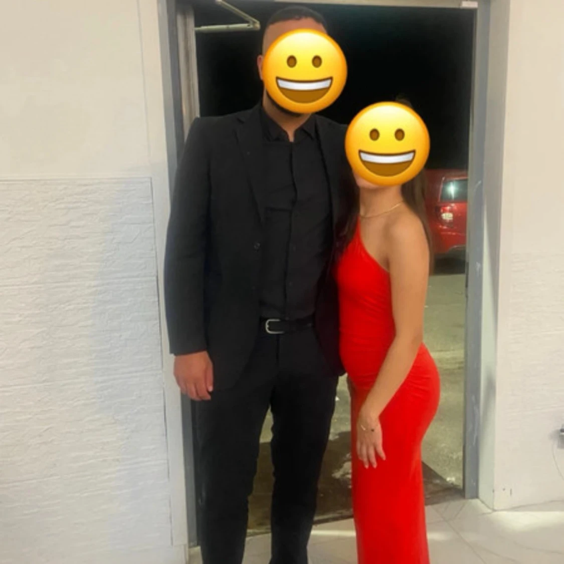 Röd långklänning med oneshoulder - 1