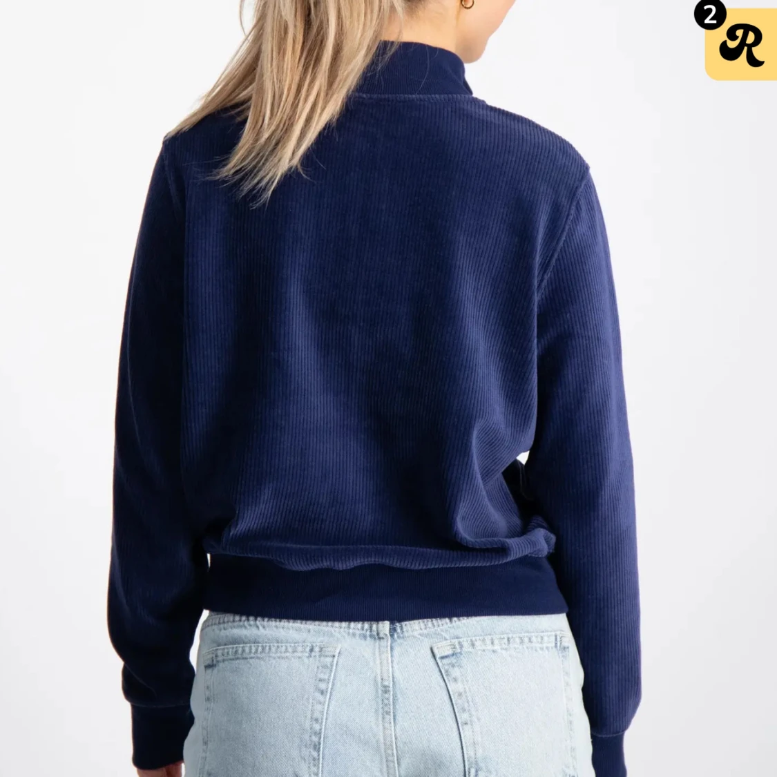 Mörkblå manchestertröja med dragkedja - 1