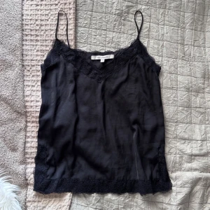 Svart spetslinne - Svart spetslinne i glansigt material, 100% polyester, från Kappahl som inte sälj slängre. I bra skick och inga defekter ☺️Storlek 34-xs