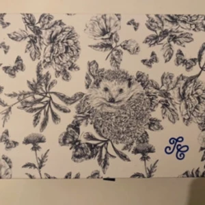 Sminkspegel med söt igelkott-design - Sminkspegel i en vit och blå ask med gulligt igelkott- och blommönster. Spegeln är inbyggd i locket och har små blå igelkottar tryckta bredvid. Perfekt storlek för sminkbordet eller att ta med i väskan. Materialet är kartong och glas.