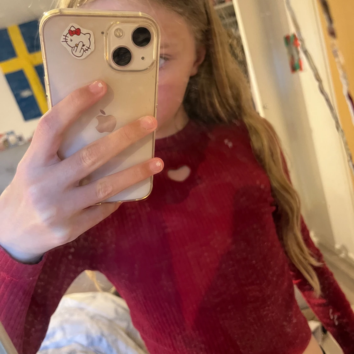 Röd ribbad långärmad tröja med hjärtformad detalj från H&M - 2