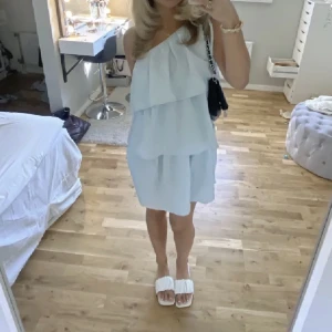 Volangklänning - Säljer denna jättefina klänningen jag köpte här på plick då den tyvärr var för stor för mig. Därför kan jag inte ta egna bilder! Lånad bild från hon jag köpte av💘