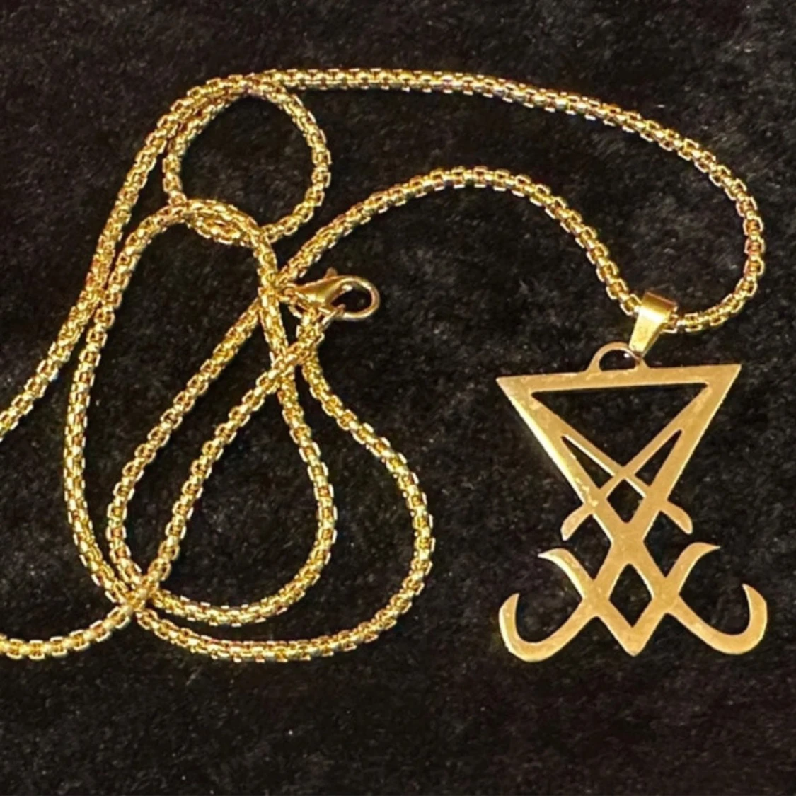Gold Lucifer Sigil Necklace – Stainless Steel, Occult Symbol Church of Satan  - 1