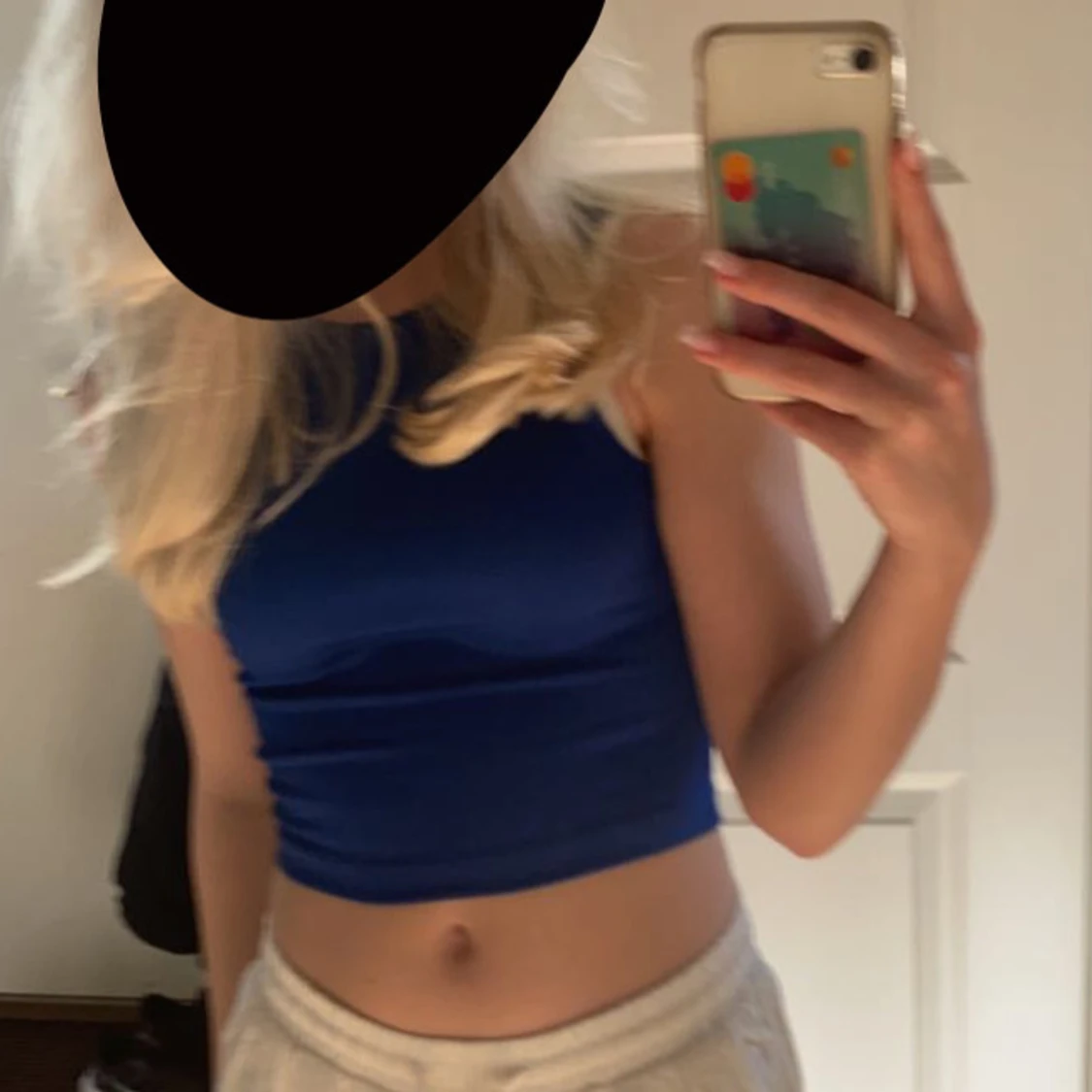 Blå croppad linnetopp