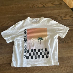 Vit Calvin Klein t-shirt med print - Vit t-shirt från Calvin Klein Jeans med tryck framtill. Aldrig använd. 