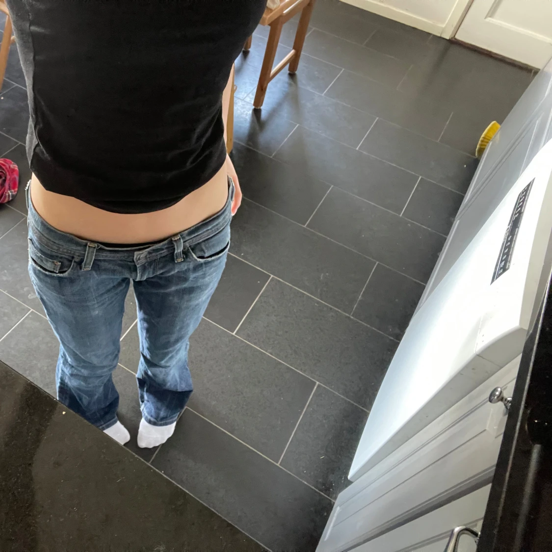 Blåa lågmidjade bootcut jeans