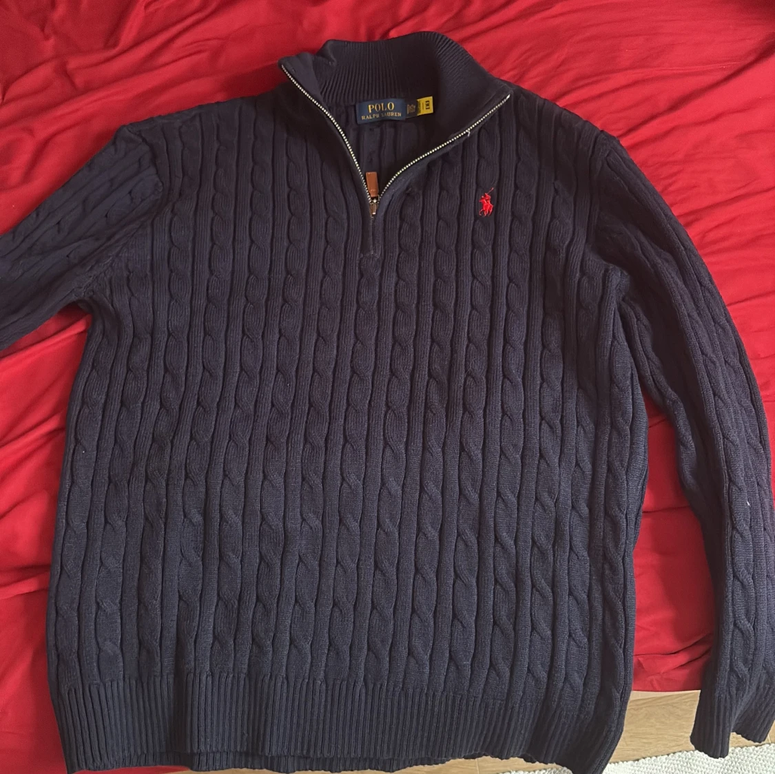 Mörkblå stickad tröja med dragkedja från Polo Ralph Lauren - 1