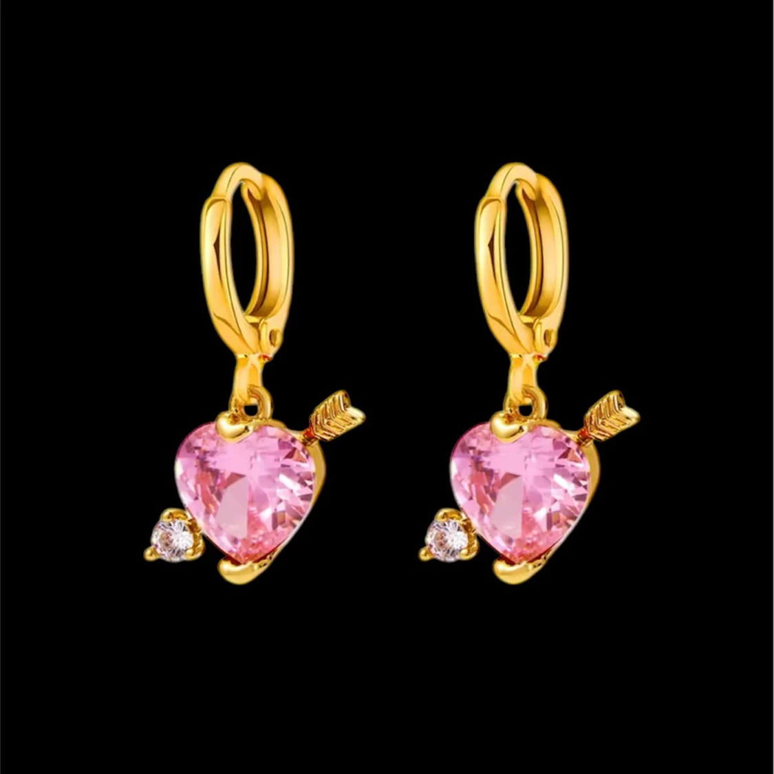 Guldpläterade örhängen med rosa hjärtan - 1