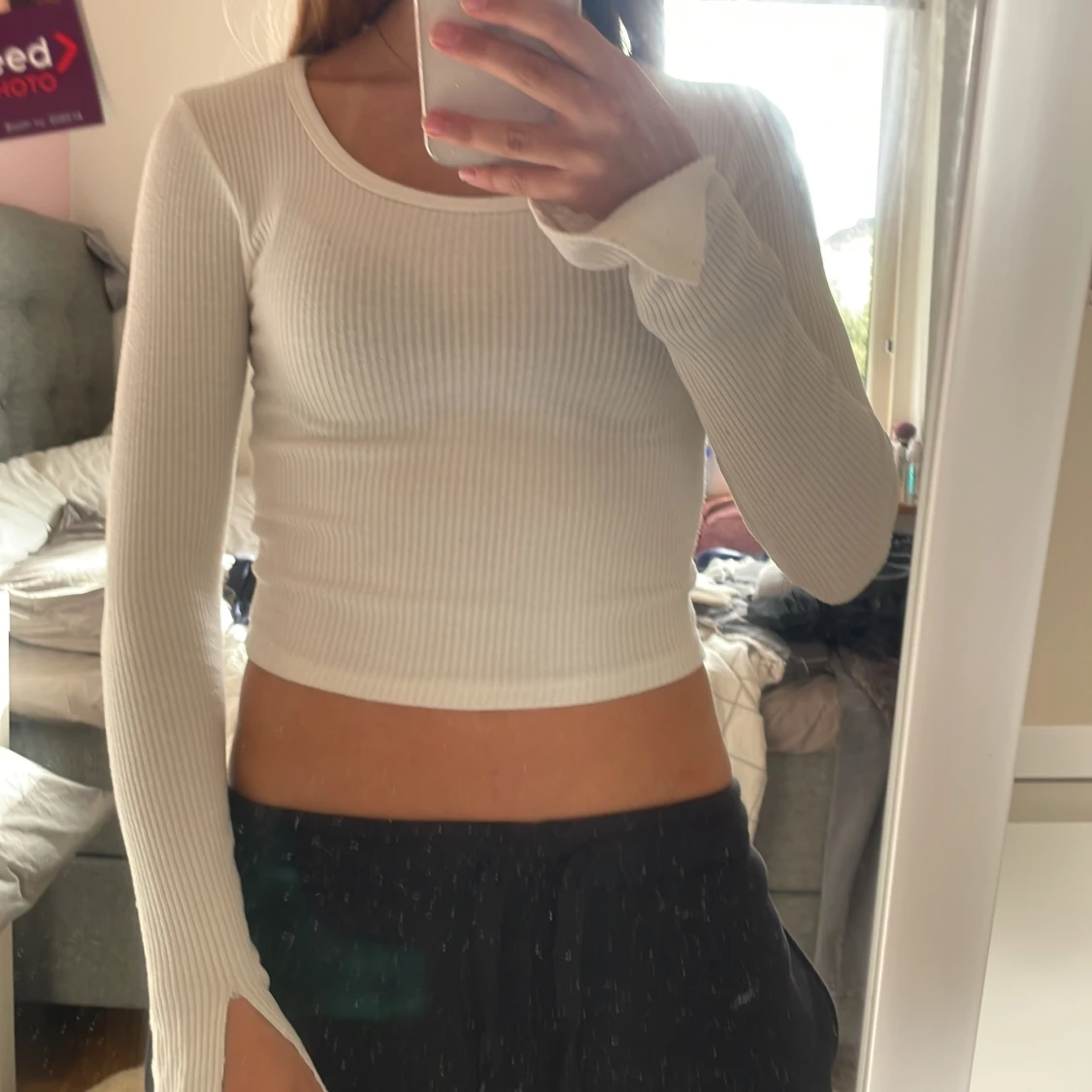 Vit ribbad croppad långärmad topp från newyorker  - 1