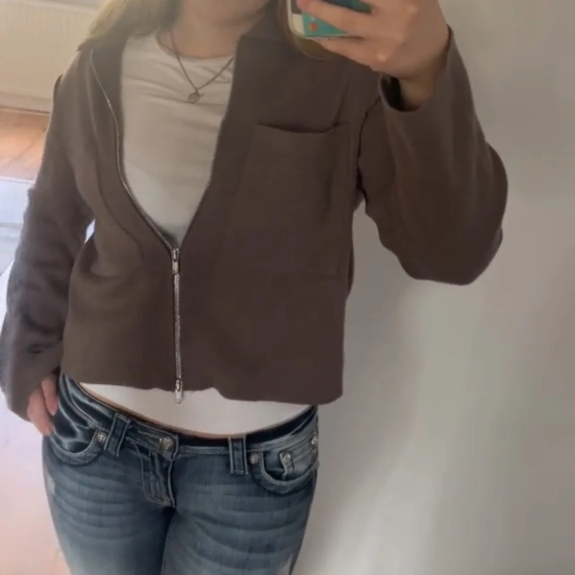 Brun croppad overshirt med dragkedja - 3