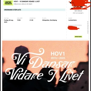 Hov1 Norrköping  - Nu på fredag 8/8, två stycken ståplats med ordinarie pris 760kr/st men är nu slutsålt! Säljer båda för 1300☺️