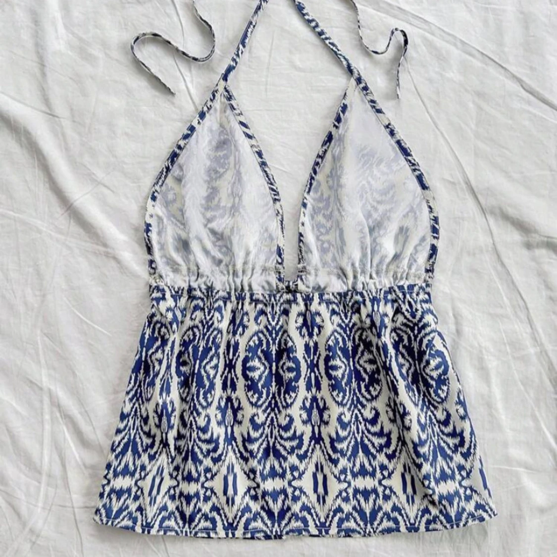 Blåvit mönstrad linnetopp - 1