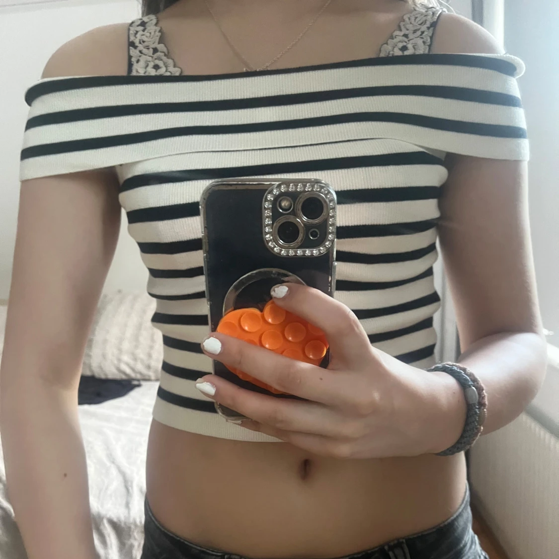 Randig croppad topp i stickad bomull - 1