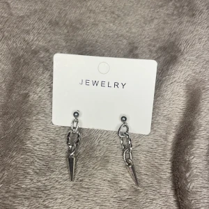 Silvriga örhängen med kedja och spike - Snygga silvriga örhängen med kedjedetaljer och spetsig spike-hänge. Kedjan har en tvinnad design som ger extra edge till looken. Perfekta för dig som gillar en cool och trendig stil.