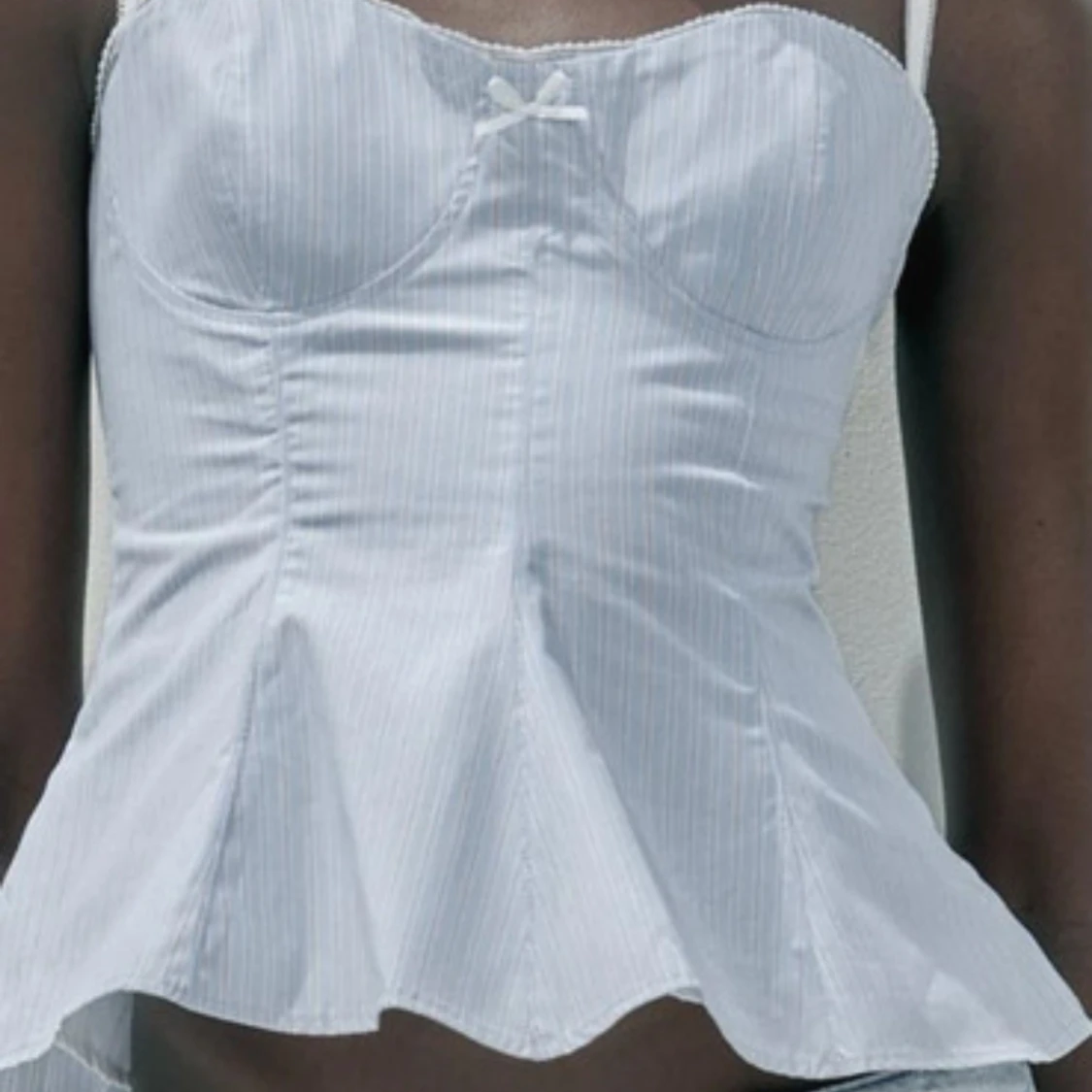 Blåvit randig korsett-topp med rosett - 1