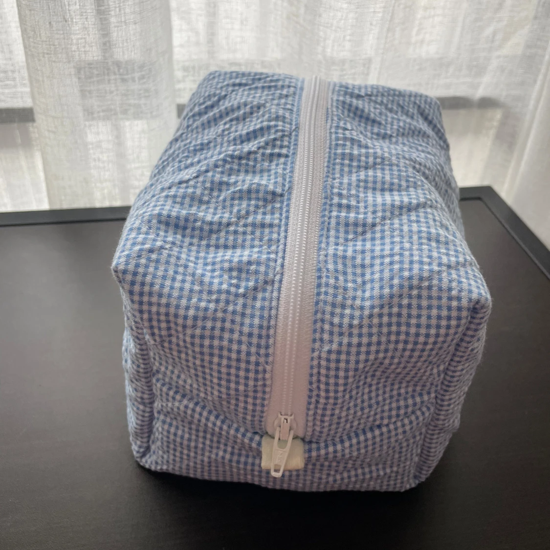 Rutig blå och vit necessär i bomull - 2