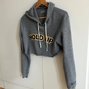 Beyoncé merch (croppad hoodie) - Grå croppad hoodie, äkta Beyoncé merch från Lemonade-albumet. Köpt från hennes officiella hemsida. Storlek M men jag skulle säga att den passar mer XS-S. Det står ”HOLD UP” på hoodien och på ena ärmen står det ”BEYONCÉ”.