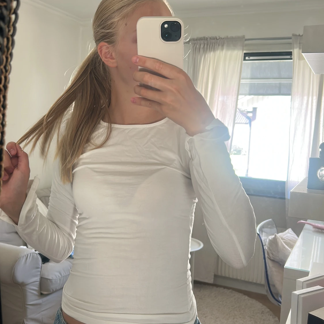 Vit långärmad topp i bomull - 1