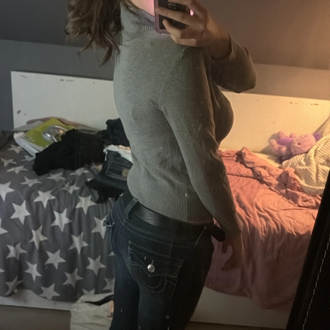 Grå polotröja i ribbstickad bomull - 1