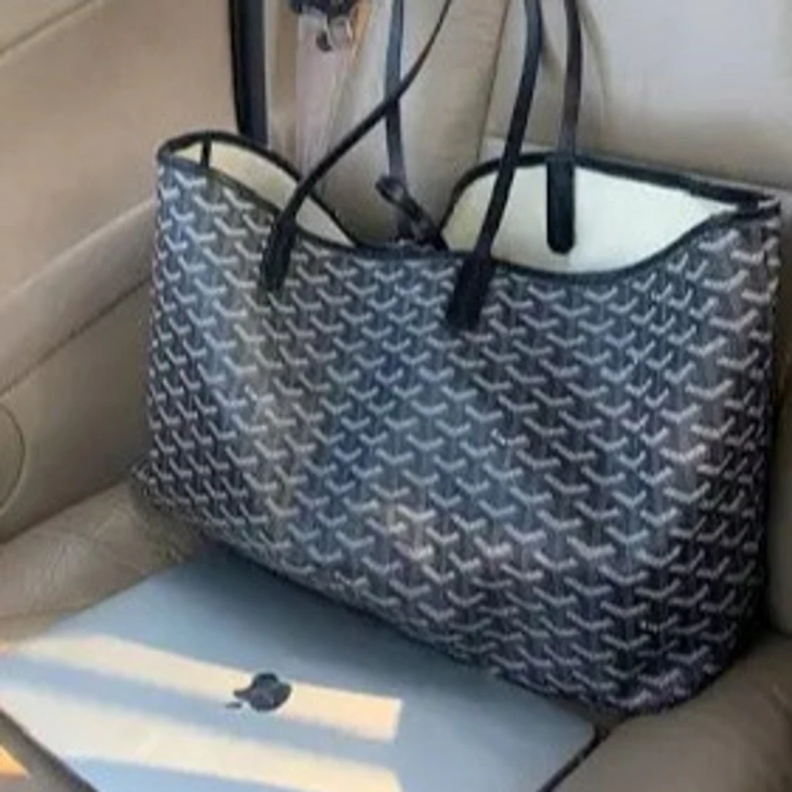 Blå och vit mönstrad shoppingväska - 1