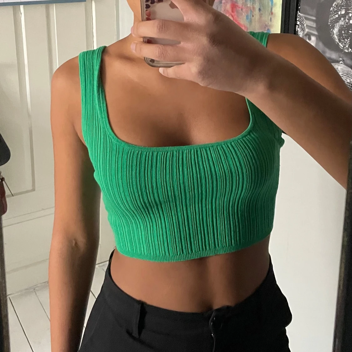 Grön ribbad crop top