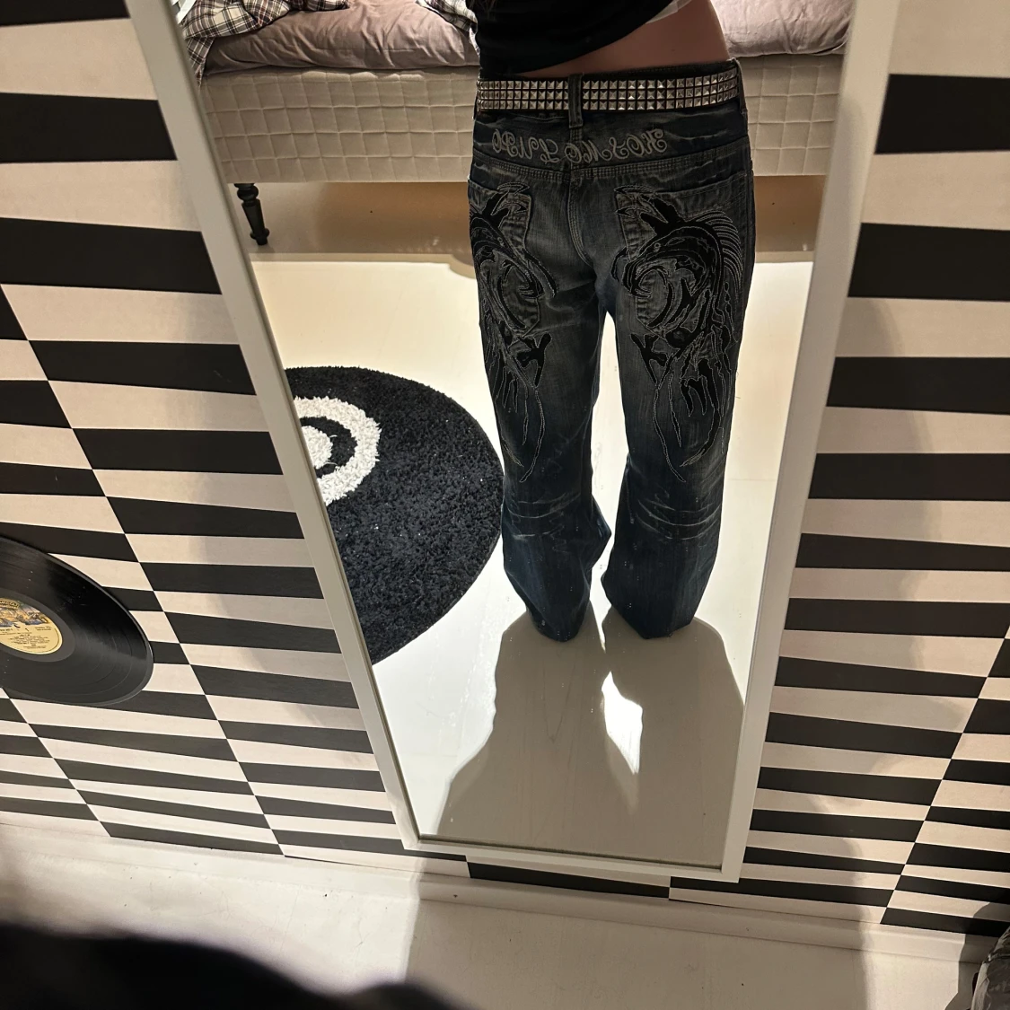 Blå baggy jeans med broderi - 3