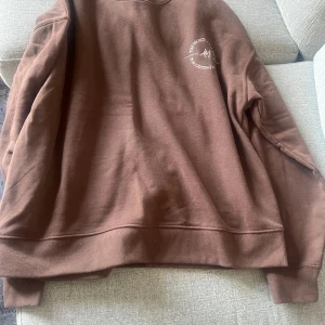 Brun sweatshirt  - Säljer en brun sweatshirt med liten vit logga på bröstet. Tröjan har rund halsringning, långa ärmar och ribbade muddar vid ärmslut och nederkant. Perfekt för en avslappnad stil.Mjuk skön