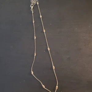 Silverfärgat halsband med små pärlor - Ett stilrent silverfärgat halsband med små pärldetaljer längs kedjan. Perfekt för att addera en elegant touch till din outfit. Kedjan är tunn och smidig med diskreta pärlor placerade med jämna mellanrum.
